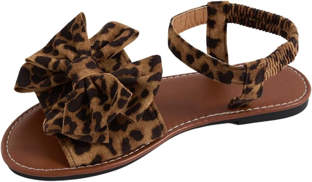 Verdusa Women's Coquette Bowknot Ankle Strap Leather Sandals Holiday Beach Flat Sandals