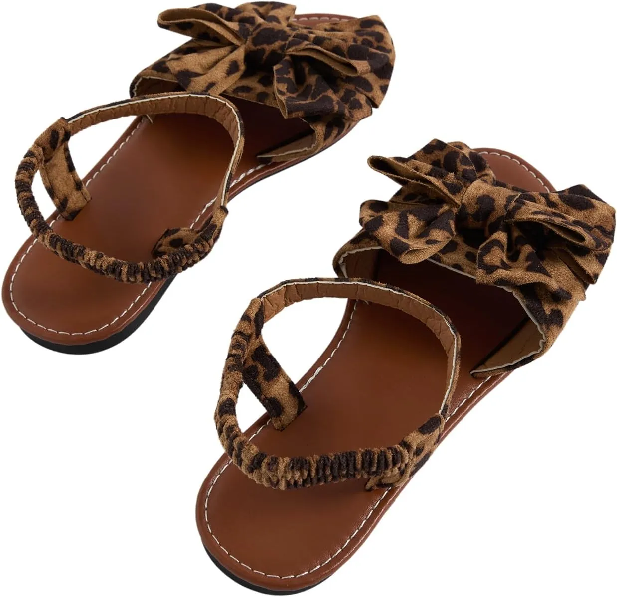 Verdusa Women's Coquette Bowknot Ankle Strap Leather Sandals Holiday Beach Flat Sandals