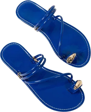 Verdusa Women's Metallic Open Toe Thong Sandals Summer Strappy Flat Sandals