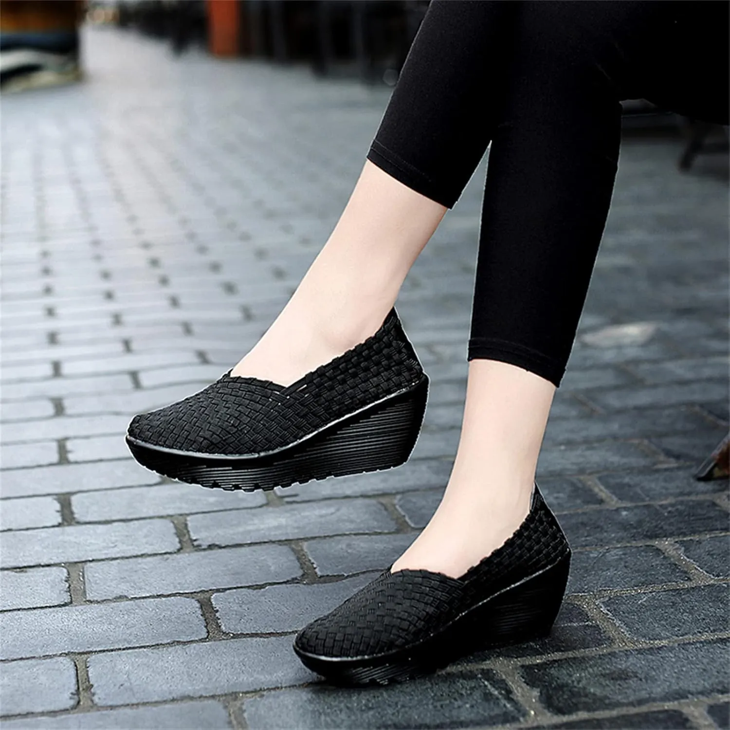 Veroders Women's Woven Elastic Platform Sandals Platform Wedge Sandals for Women Slip-On Wedge Pumps Handmade Breathable Comfortable Fashion Shoes