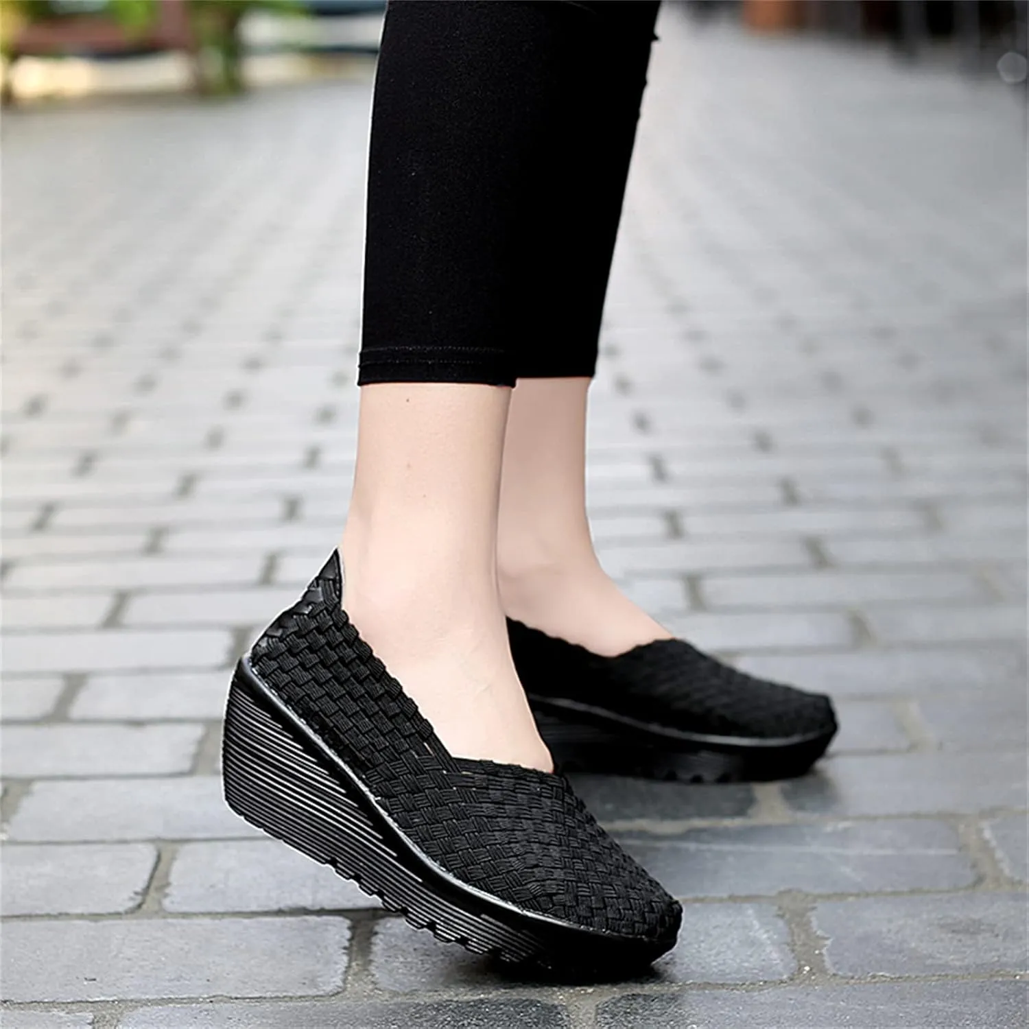 Veroders Women's Woven Elastic Platform Sandals Platform Wedge Sandals for Women Slip-On Wedge Pumps Handmade Breathable Comfortable Fashion Shoes