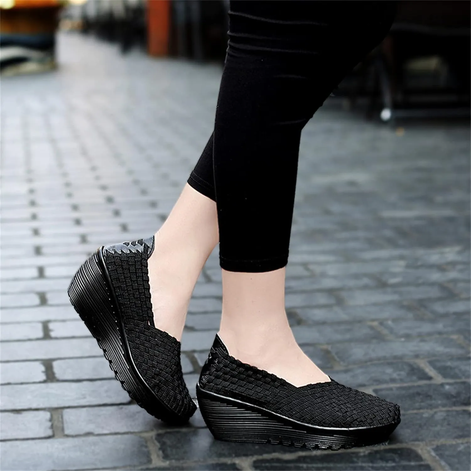 Veroders Women's Woven Elastic Platform Sandals Platform Wedge Sandals for Women Slip-On Wedge Pumps Handmade Breathable Comfortable Fashion Shoes