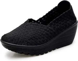 Veroders Women's Woven Elastic Platform Sandals Platform Wedge Sandals for Women Slip-On Wedge Pumps Handmade Breathable Comfortable Fashion Shoes