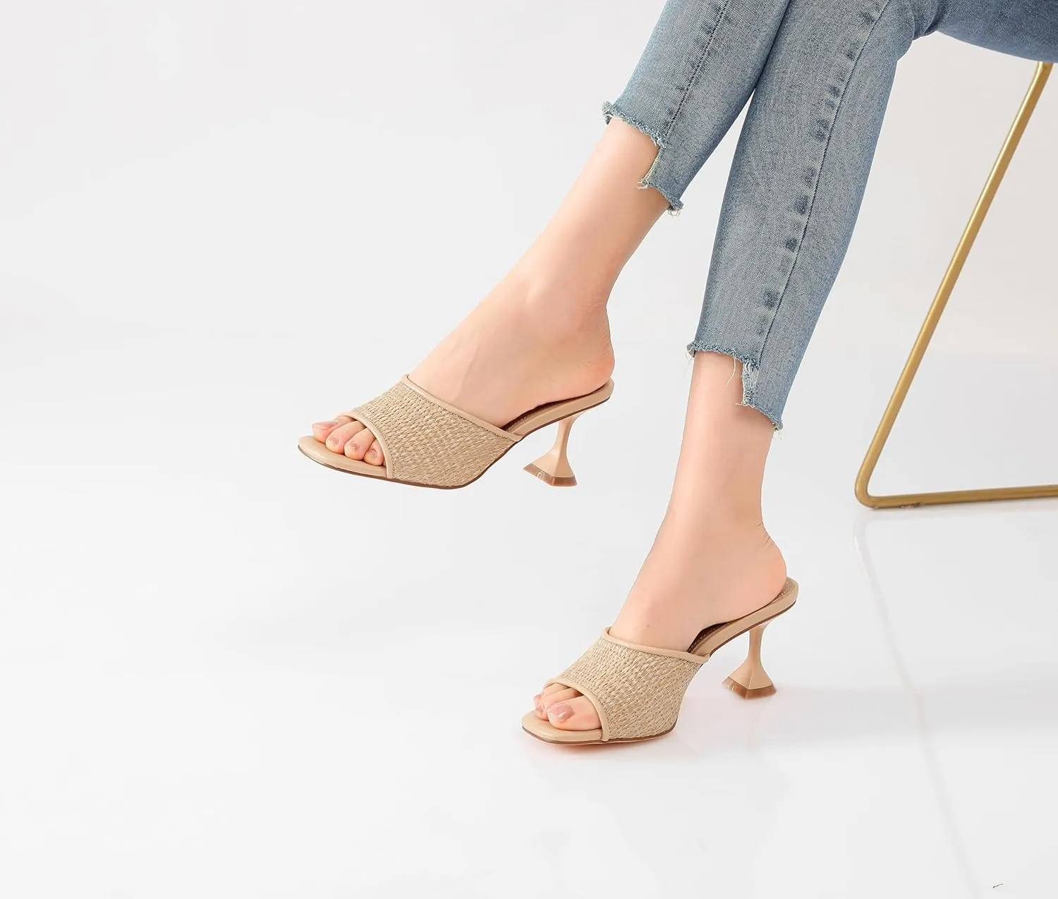 vivianly Womens Clear Heels Sandals Transparent Stiletto Heel Slippers Backless Peep Toe Slip on Heeled Mules
