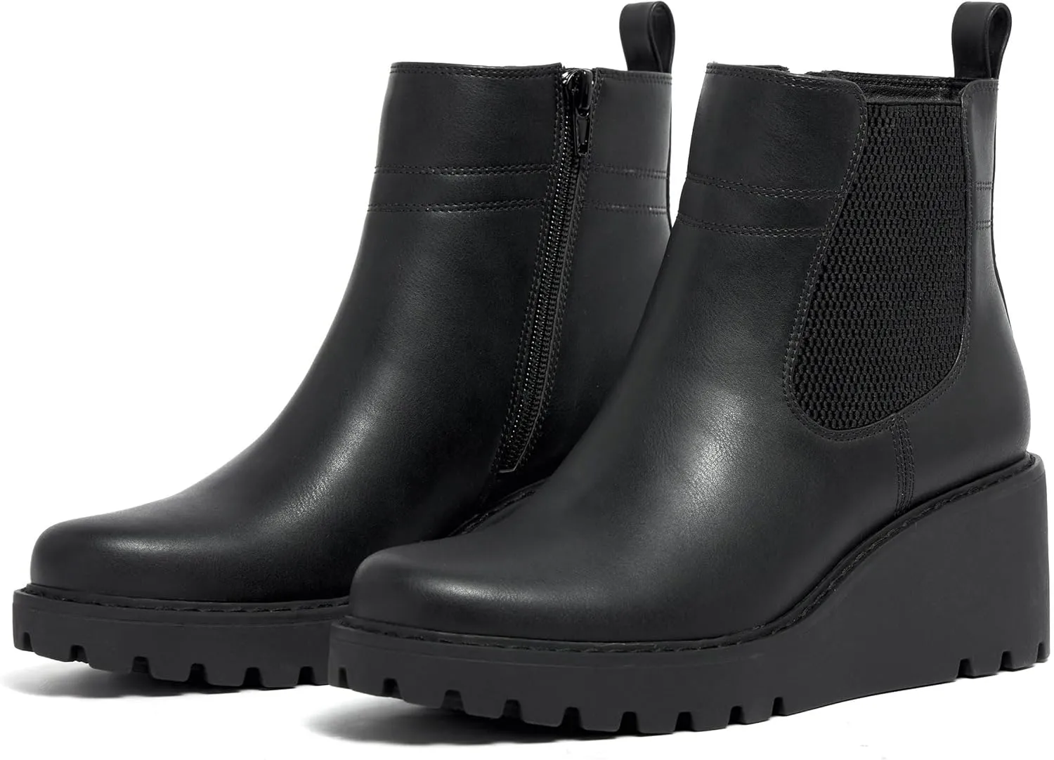 vodvob Women's Ankle Boots Wedge Heel Booties Elastic Chelsea Platform Slip On Lug Sole Wedge Boots