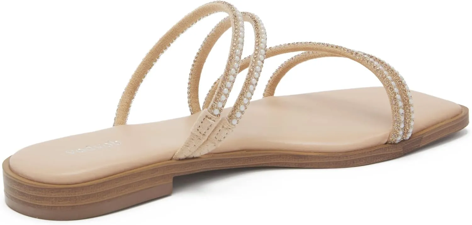vodvob Women's Rhinestone Flat Sandals Slip on Memory Foam Sandals Open Toe Slide Sandals