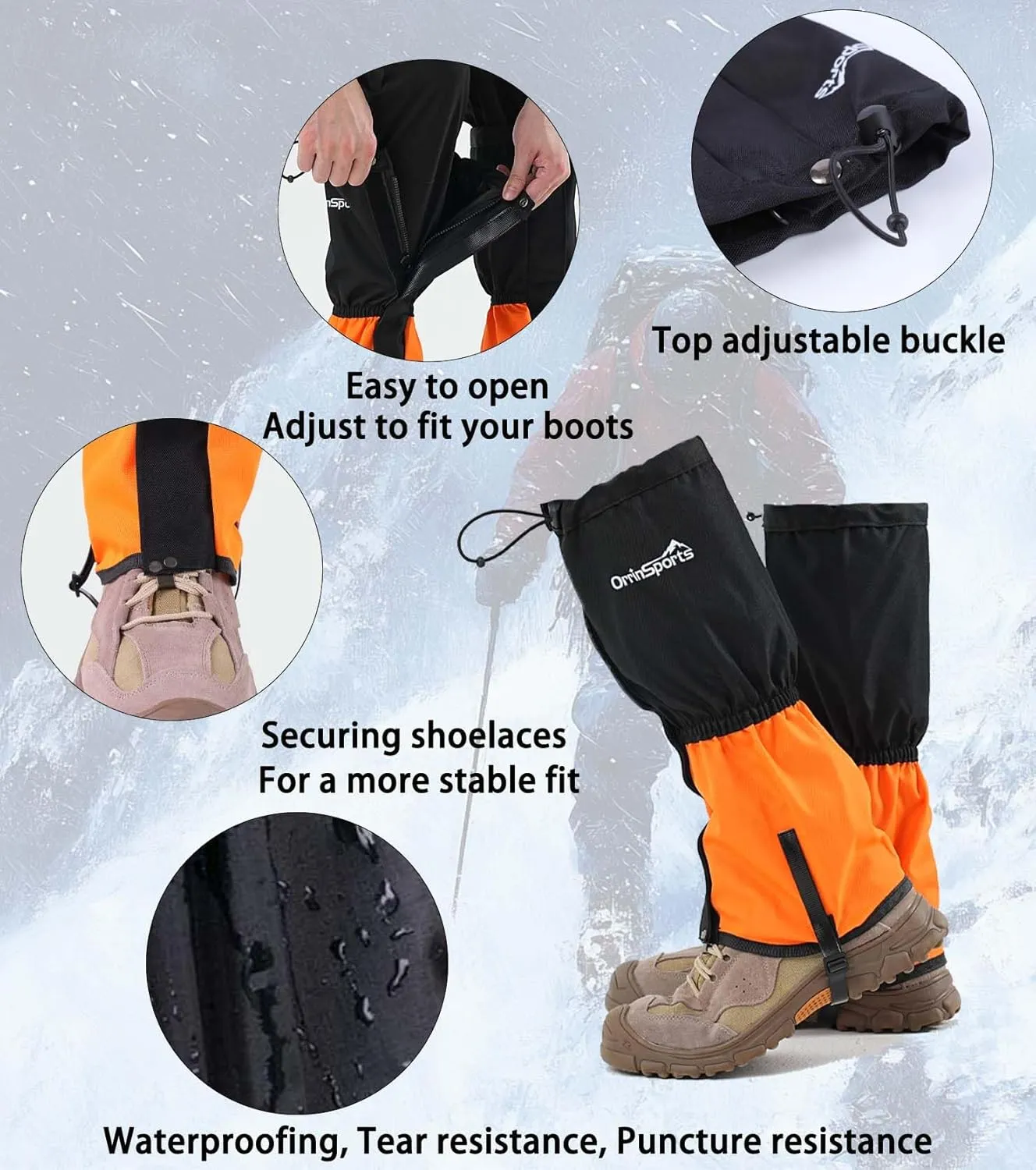 Waterproof Leg Gaiters for Men Women, Adjustable Snow Boot Gators for Hiking, Skiing, Hunting, Outdoor Adventures