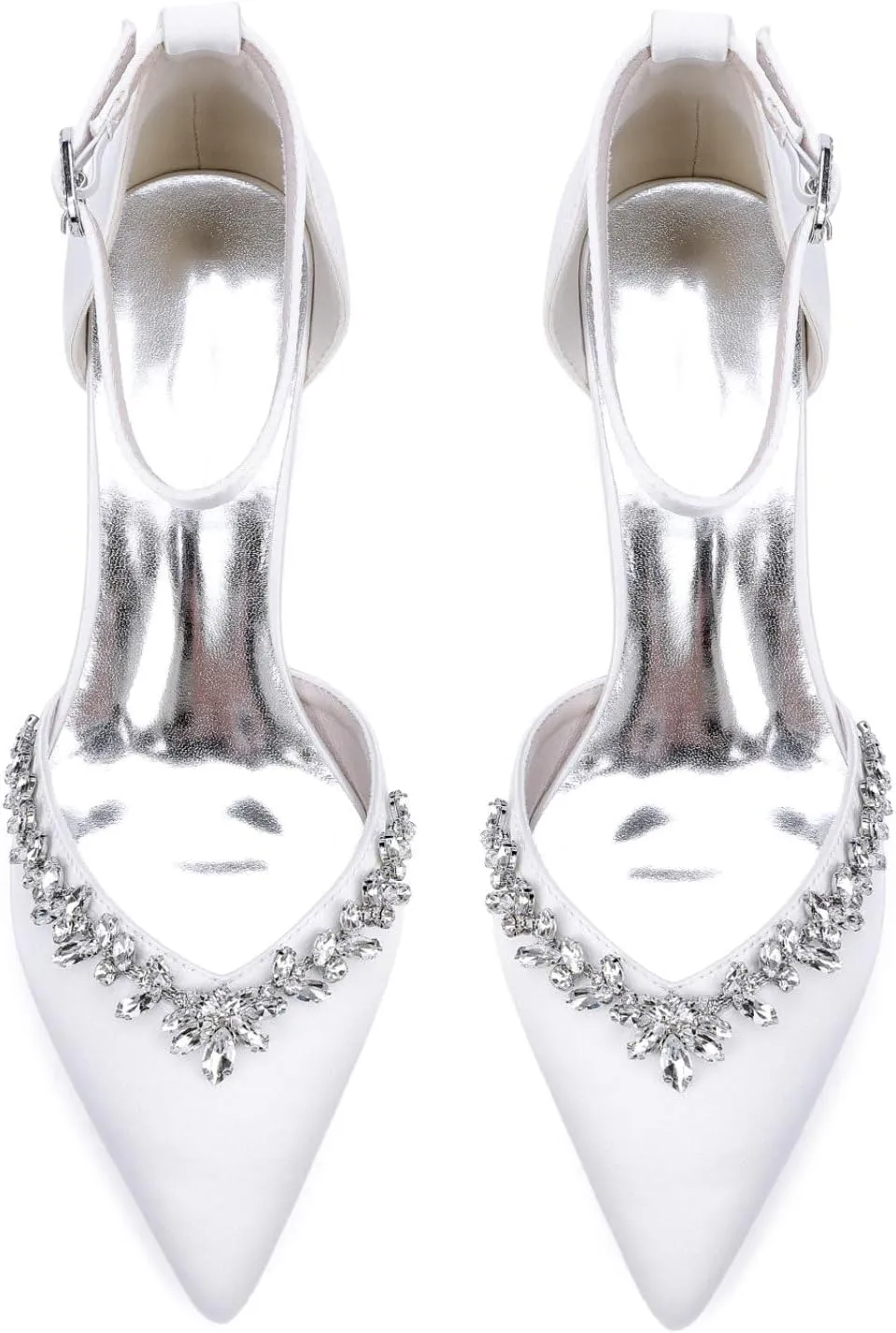 Wedding Shoes Bridal Pointed Toe Low Block Heel Women's Chunky Heels Satin Ankle Strap Heeled 4.5Cm