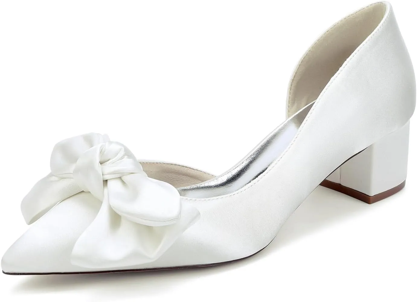 Wedding Shoes Women Bride Pointed Toe Heels Wedding Low Heels Bridal Shoes Slip-On Low Block Heel 4.5Cm