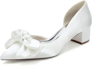 Wedding Shoes Women Bride Pointed Toe Heels Wedding Low Heels Bridal Shoes Slip-On Low Block Heel 4.5Cm
