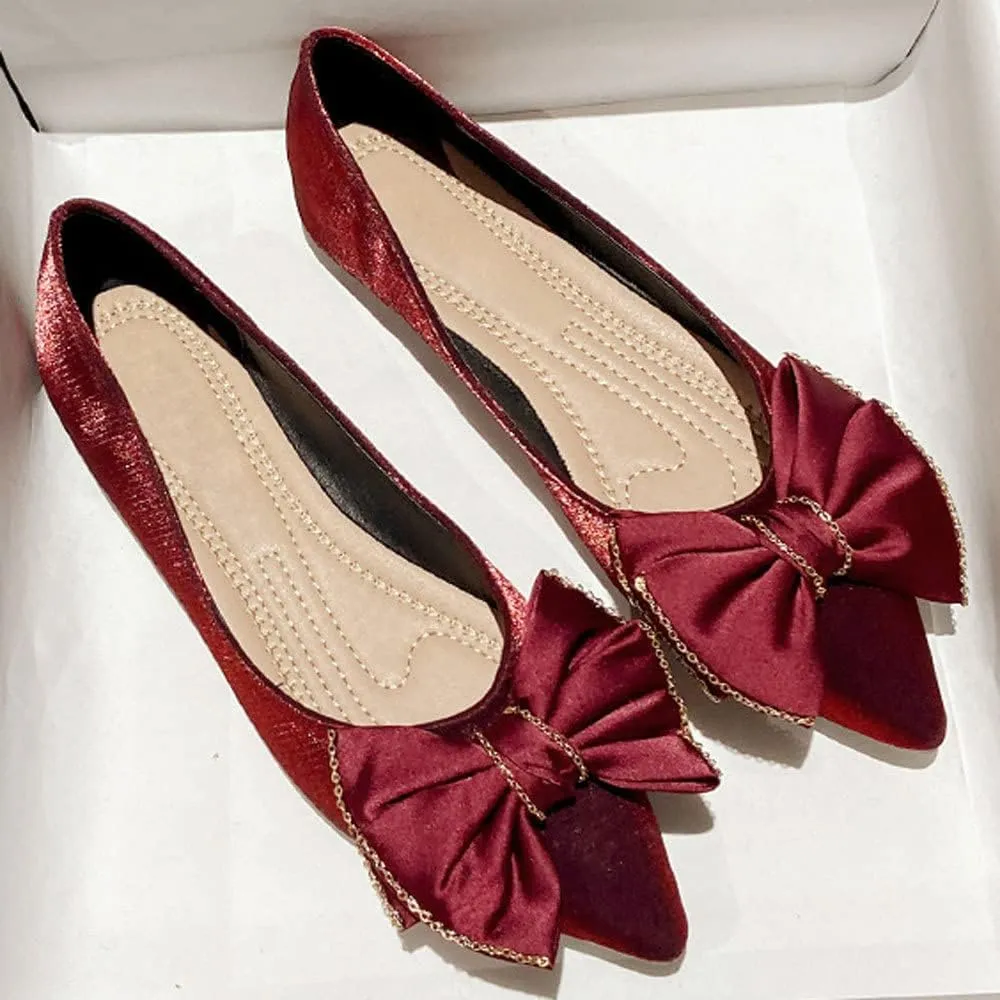 WENJIAZHIZHI Womens Glittery Bow Ballet Flats Pointed Toe Loafers Flat Dress Shoes for Women Wedding Dressy Comfortable