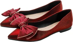 WENJIAZHIZHI Womens Glittery Bow Ballet Flats Pointed Toe Loafers Flat Dress Shoes for Women Wedding Dressy Comfortable