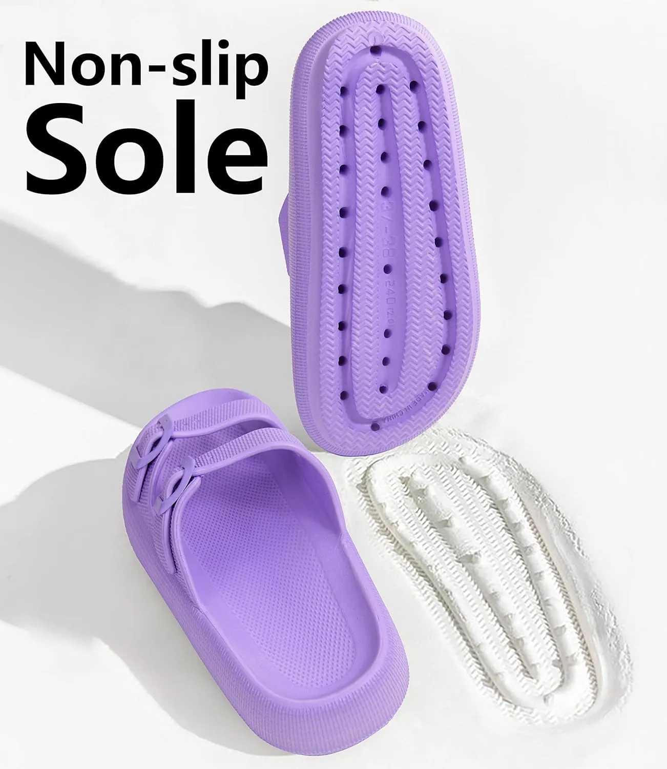 Weweya Sandals for Women and Men - Pillow Slippers - Double Buckle Adjustable Slides - EVA Flat Sandals