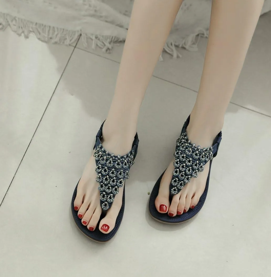Women Beach Wear Flat Sandals Glitter Shoes Cruise Holiday Bohemian Flip Flops