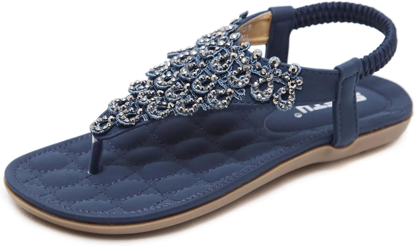 Women Beach Wear Flat Sandals Glitter Shoes Cruise Holiday Bohemian Flip Flops