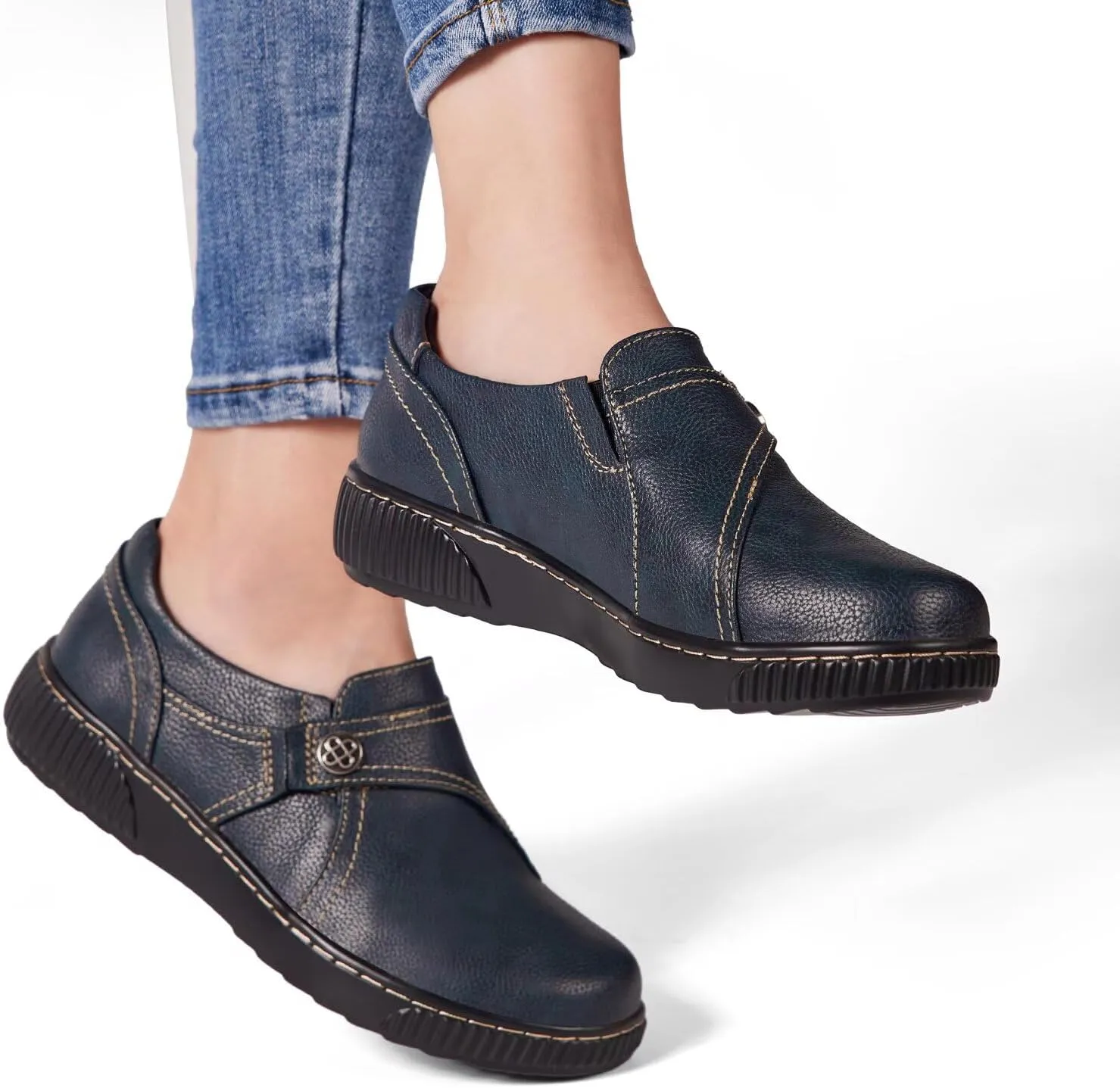 Women Casual Slip on Leather Loafers Dress Walking Shoes
