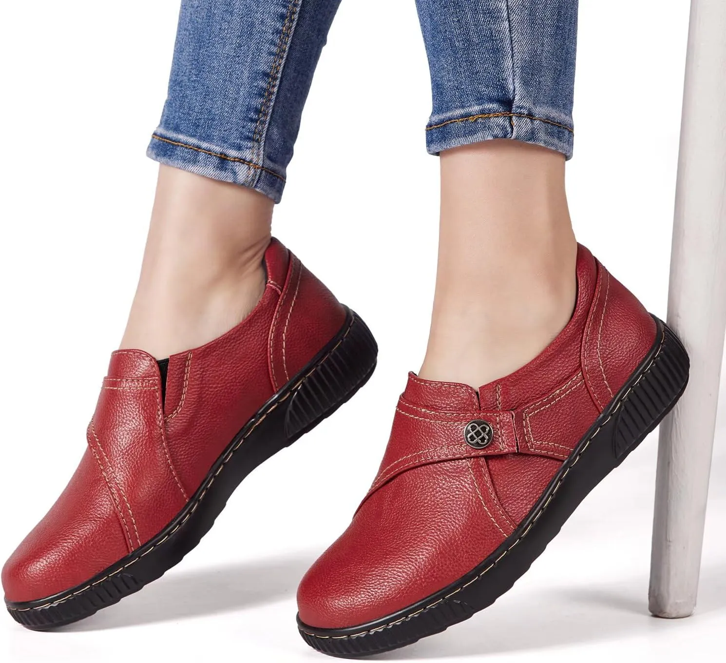 Women Casual Slip on Leather Loafers Dress Walking Shoes