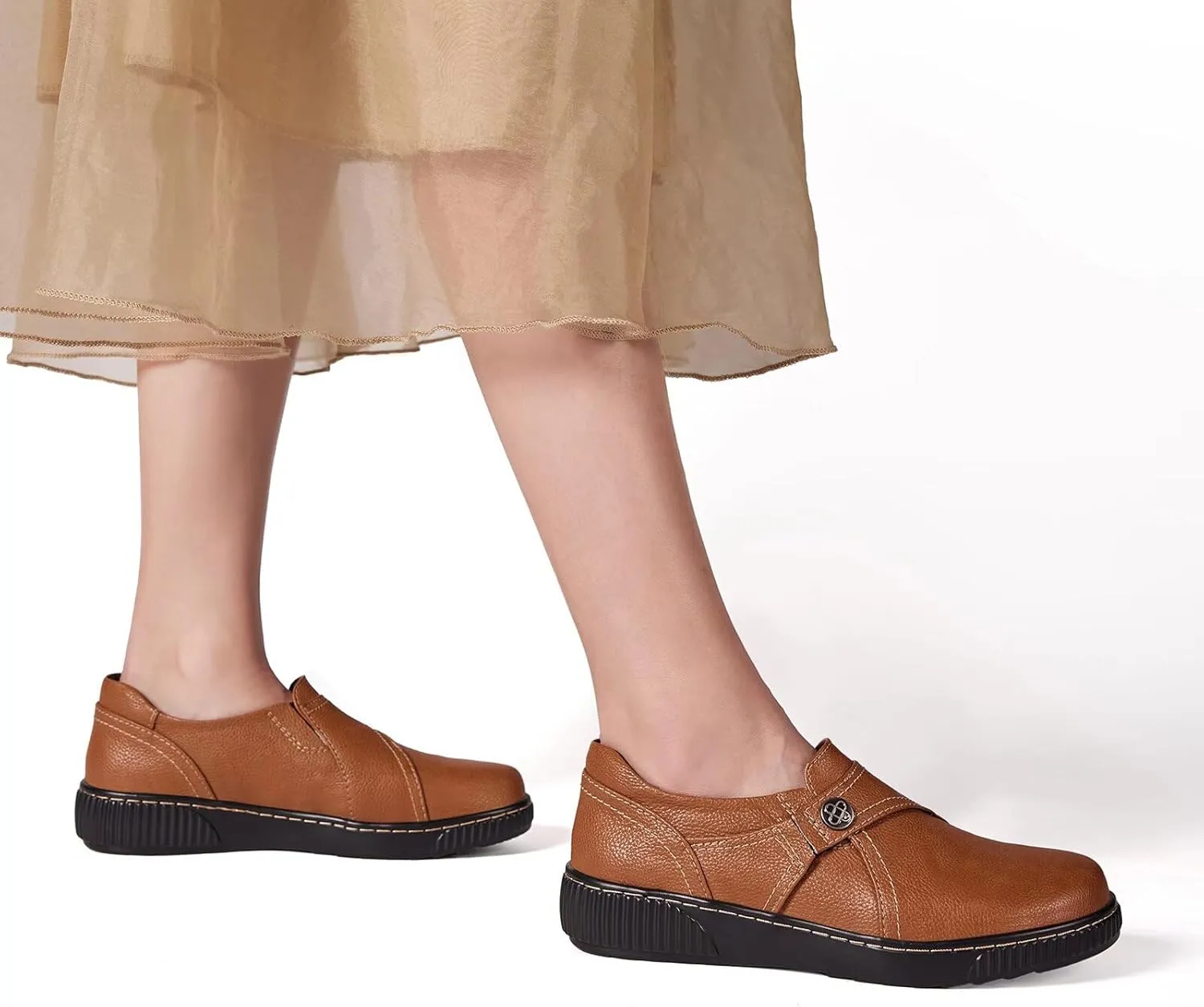 Women Casual Slip on Leather Loafers Dress Walking Shoes