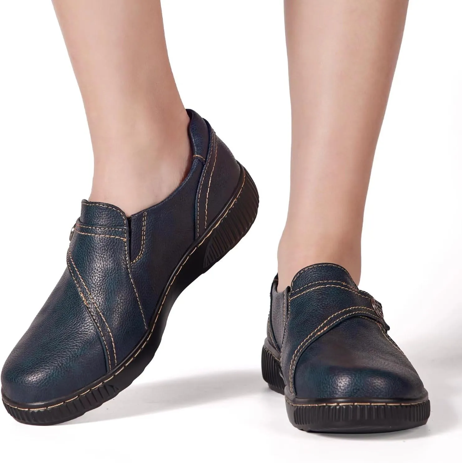 Women Casual Slip on Leather Loafers Dress Walking Shoes
