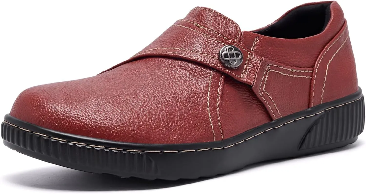 Women Casual Slip on Leather Loafers Dress Walking Shoes