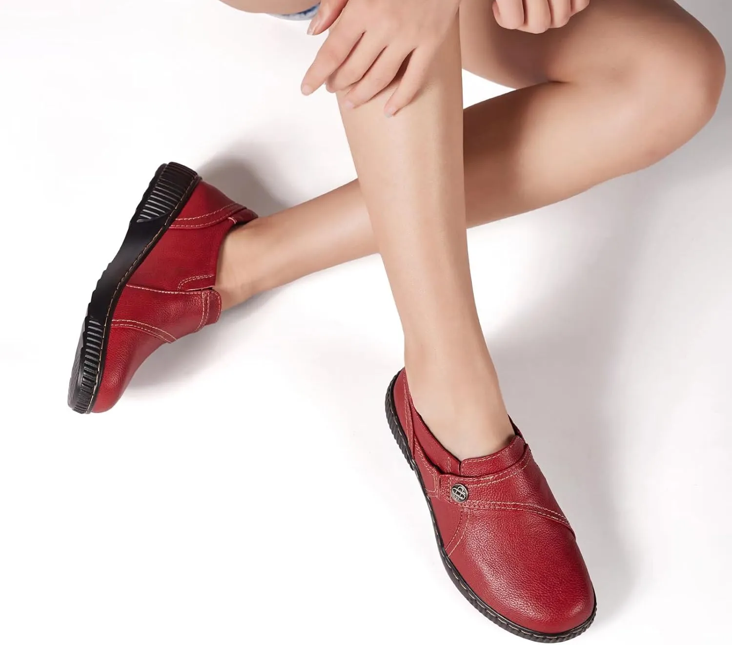 Women Casual Slip on Leather Loafers Dress Walking Shoes