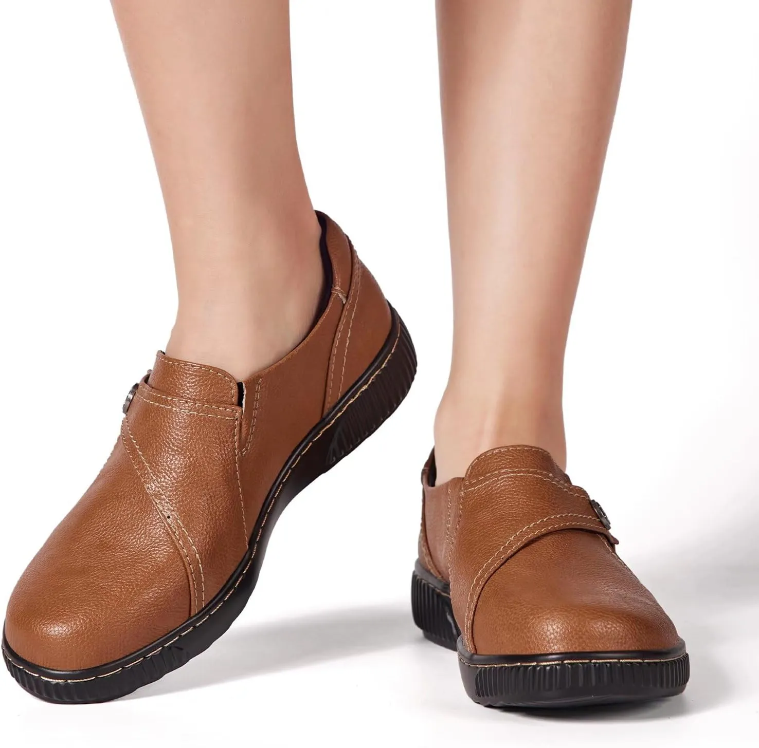 Women Casual Slip on Leather Loafers Dress Walking Shoes