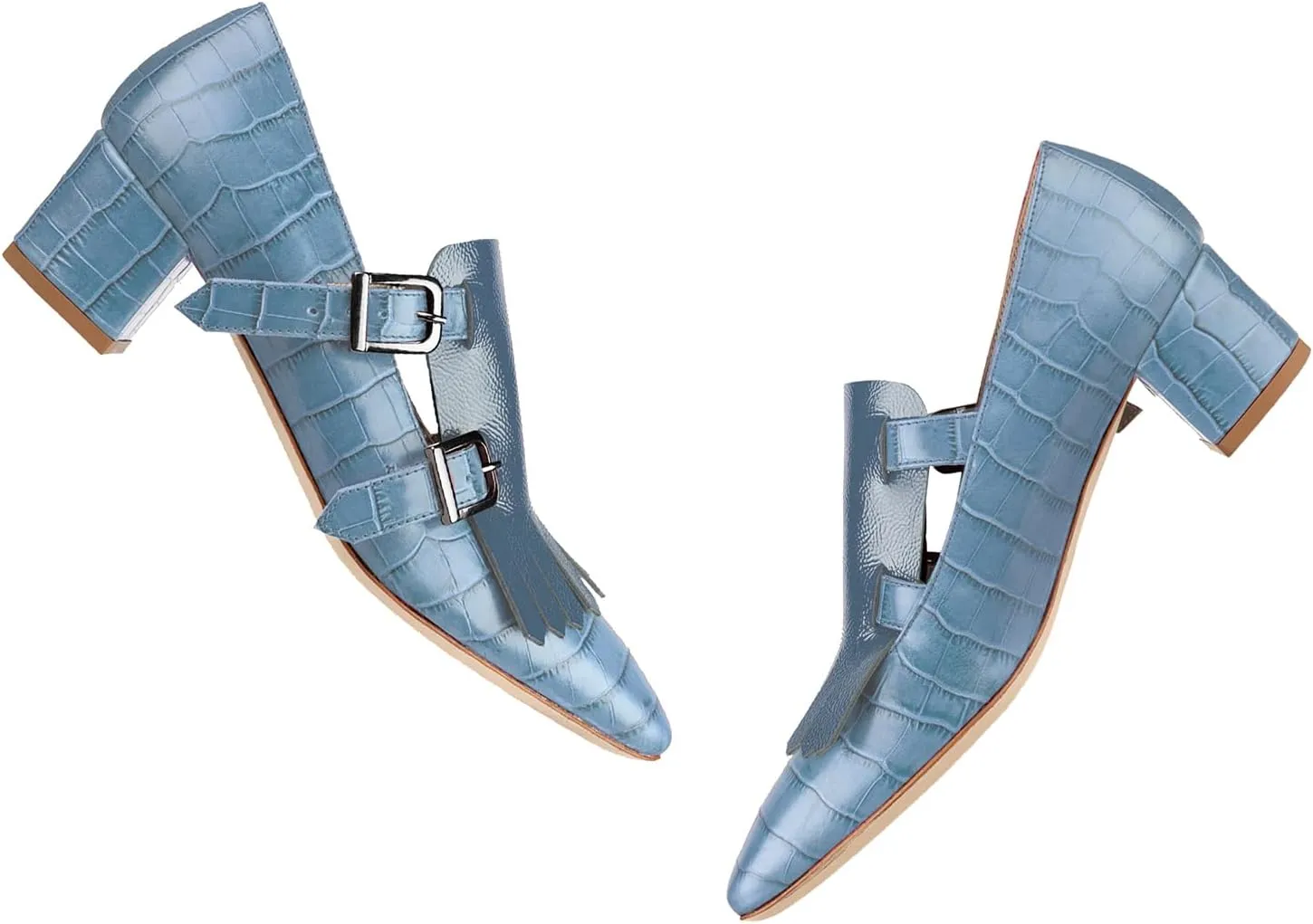 Women Fringe Loafer Pumps Chunky Heel Square Toe Loafers Buckle Strap Crocodile Pattern 2 inch Block Heel Slip On Dress Shoes Tassels Animal Print Sexy Fashion Retro Party 4-11 M US