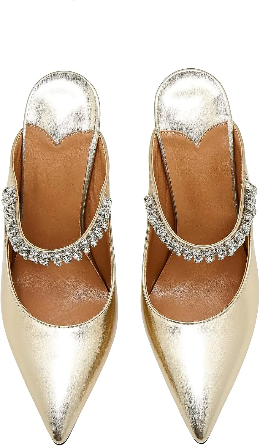 Women High Heeled Mules Crystal Embellished Strap Mules Pointed Toe Stiletto Heels Patent Leather Bridal Wedding Party Dress Shoes 5-13US