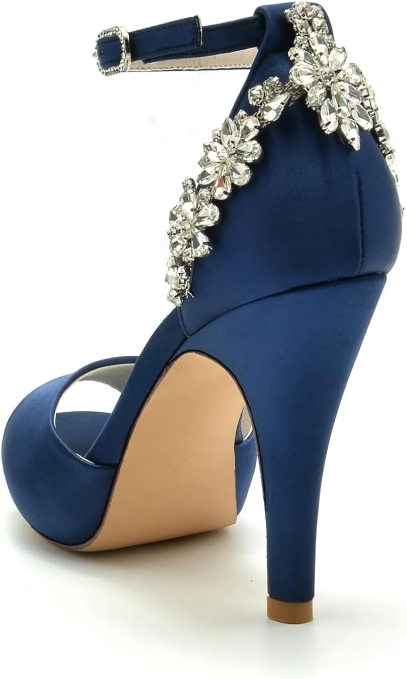 Women Wedding Bridal Shoes Women's High Heels Sandals Satin Peep Toe Dress Bridesmaid Stiletto Heel 10Cm