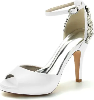 Women Wedding Bridal Shoes Women's High Heels Sandals Satin Peep Toe Dress Bridesmaid Stiletto Heel 10Cm