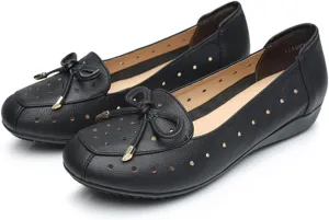 Women's Bow-Knot Hollow Flat Soft Leather Loafers,Fashion Breathable Spring and Summer Round Toe Slip On Casual Walking Shoes Nurse Flats Shoes