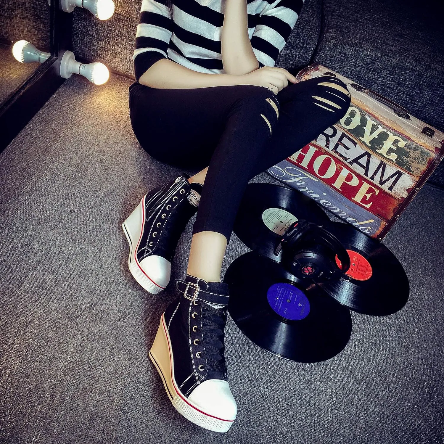 Women's Canvas High-Heeled Shoes Fashion Sneakers Casual Shoes for Walking Platform Wedges Pump Shoes