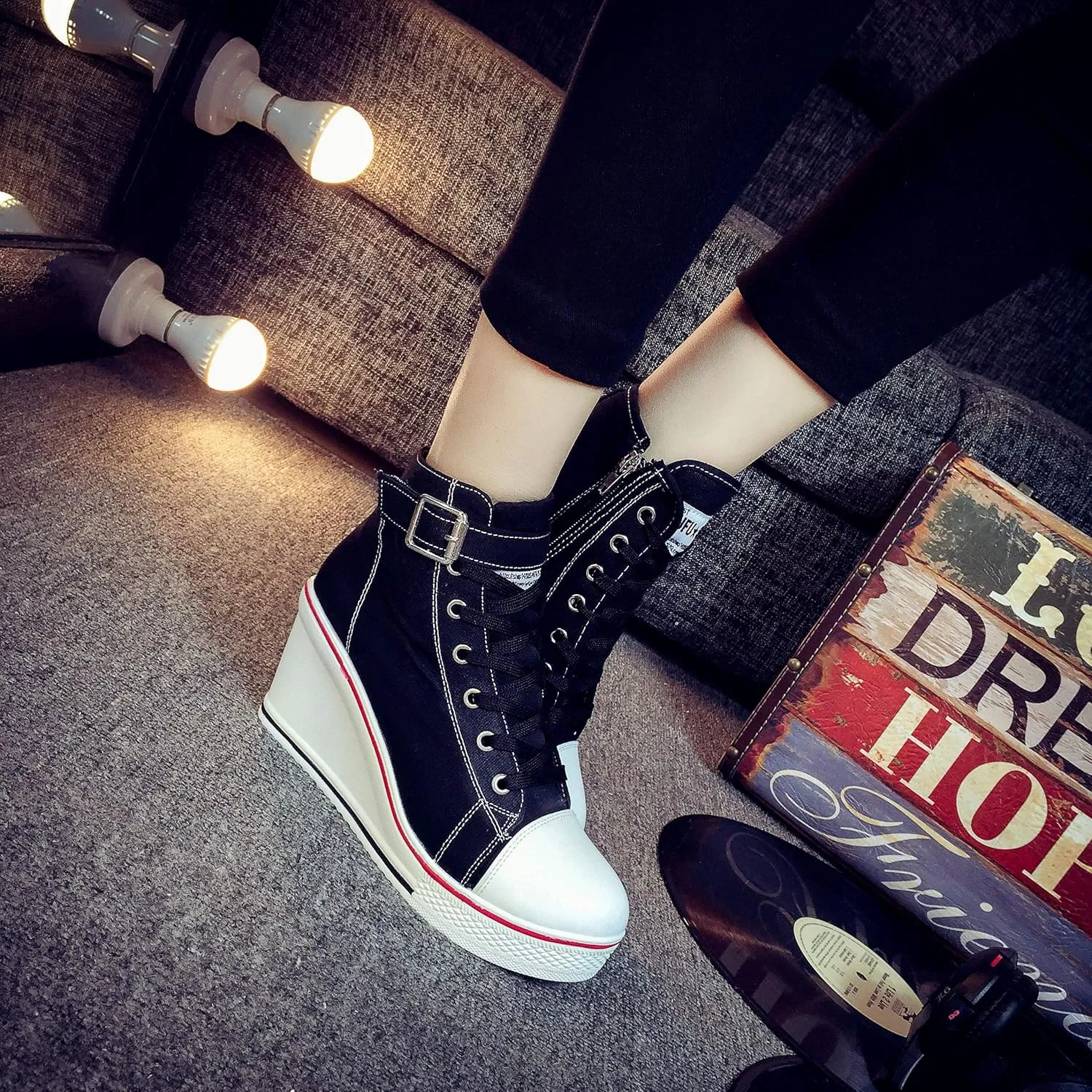 Women's Canvas High-Heeled Shoes Fashion Sneakers Casual Shoes for Walking Platform Wedges Pump Shoes
