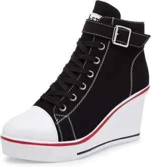 Women's Canvas High-Heeled Shoes Fashion Sneakers Casual Shoes for Walking Platform Wedges Pump Shoes