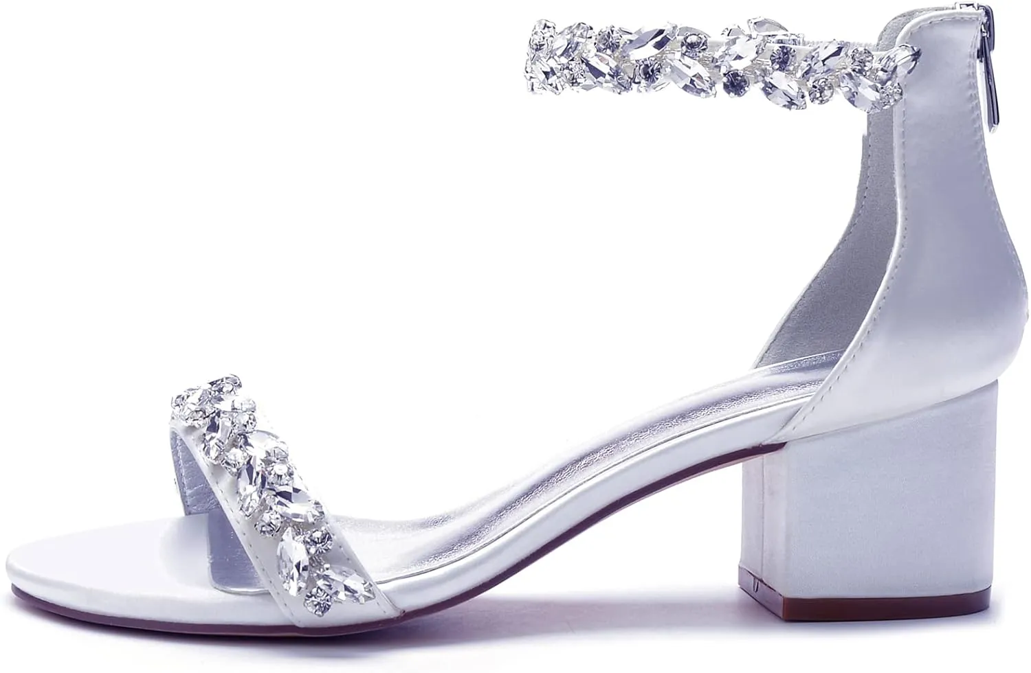 Women's Chunky Block Heeled Sandals Open Toe Strappy High Heels Ankle Strap Satin Wedding Bridal Shoes High Heel Shoes for Party Dress