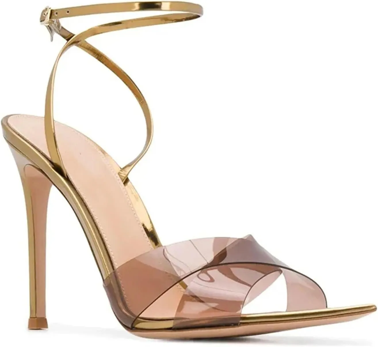 Women's Cross Strap Stiletto Sandals, Gold Party Wedding High Heels