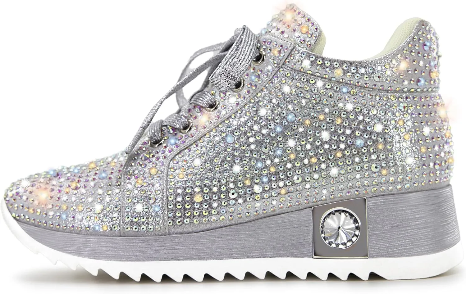 Women's Fashion Glitter Sneakers Platform Wedge Shoes Sparkly Rhinestone High Top Sneakers Trendy Sequin Shoes Wedding Bride Dress