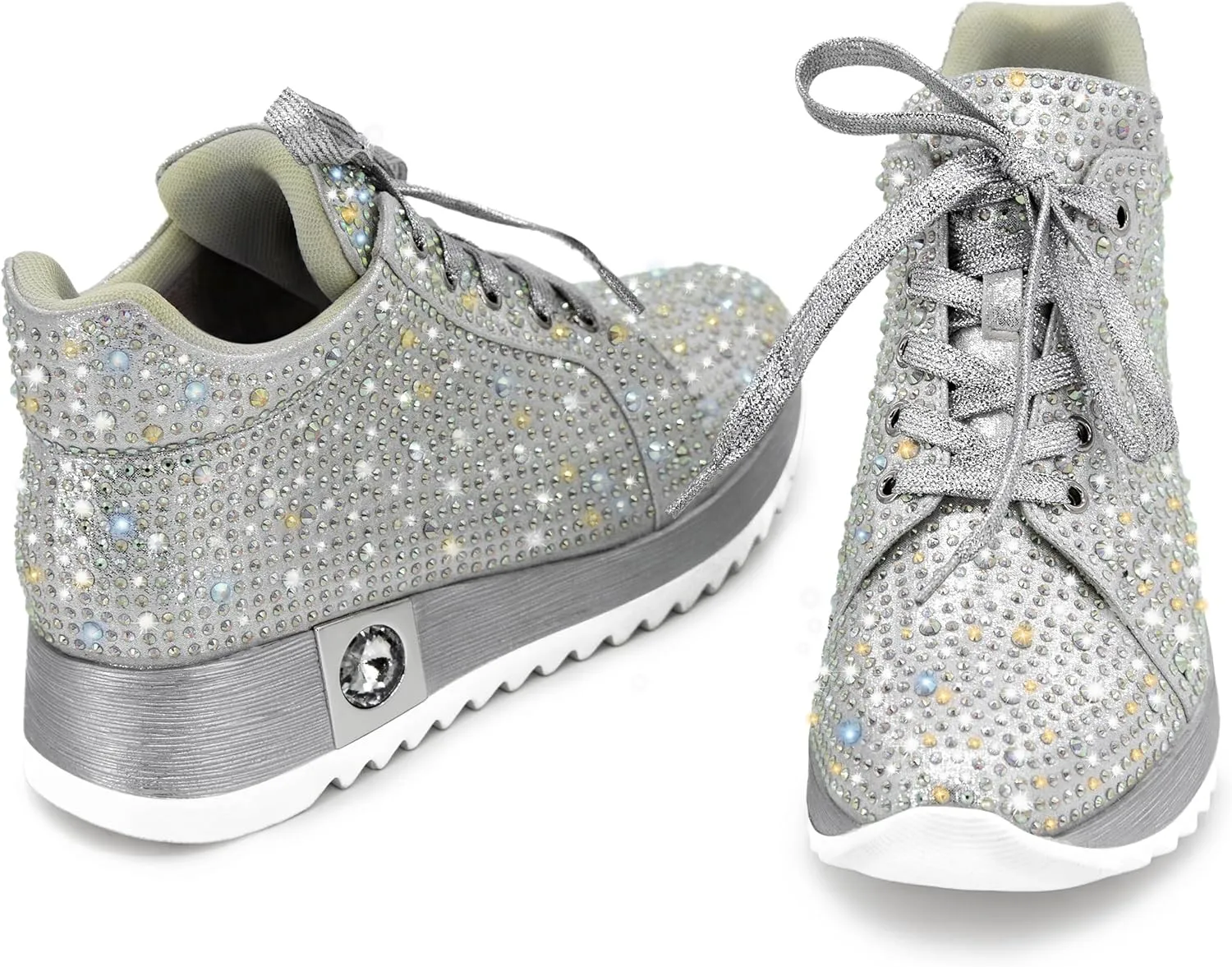 Women's Fashion Glitter Sneakers Platform Wedge Shoes Sparkly Rhinestone High Top Sneakers Trendy Sequin Shoes Wedding Bride Dress