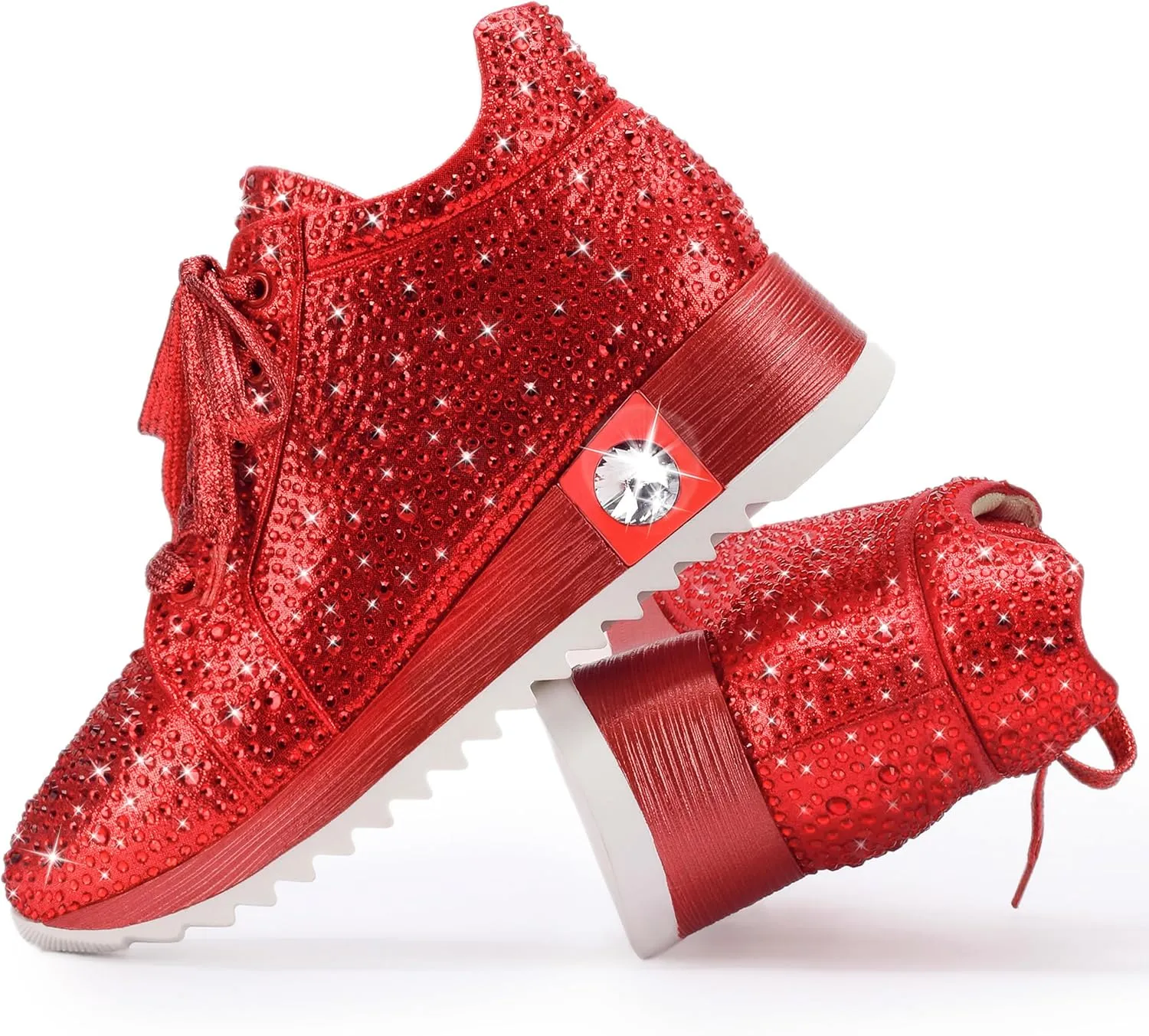 Women's Fashion Glitter Sneakers Platform Wedge Shoes Sparkly Rhinestone High Top Sneakers Trendy Sequin Shoes Wedding Bride Dress