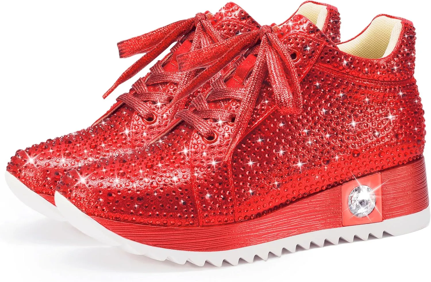 Women's Fashion Glitter Sneakers Platform Wedge Shoes Sparkly Rhinestone High Top Sneakers Trendy Sequin Shoes Wedding Bride Dress