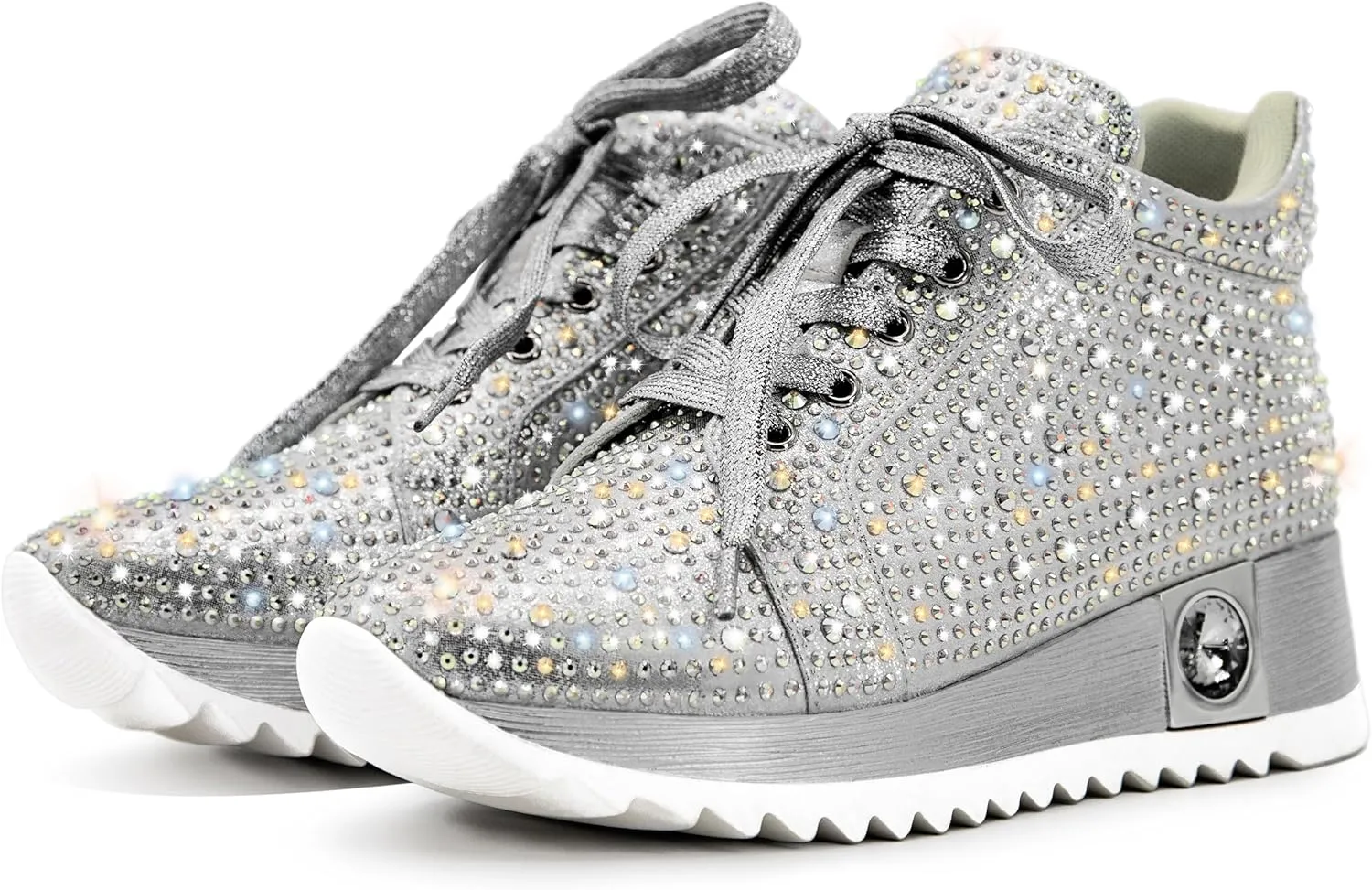 Women's Fashion Glitter Sneakers Platform Wedge Shoes Sparkly Rhinestone High Top Sneakers Trendy Sequin Shoes Wedding Bride Dress