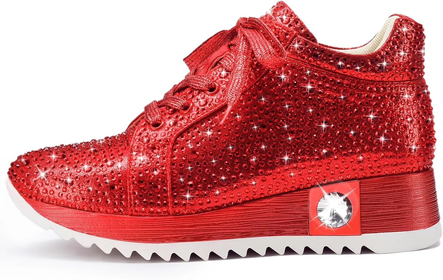 Women's Fashion Glitter Sneakers Platform Wedge Shoes Sparkly Rhinestone High Top Sneakers Trendy Sequin Shoes Wedding Bride Dress
