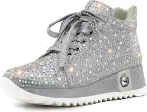 Women's Fashion Glitter Sneakers Platform Wedge Shoes Sparkly Rhinestone High Top Sneakers Trendy Sequin Shoes Wedding Bride Dress