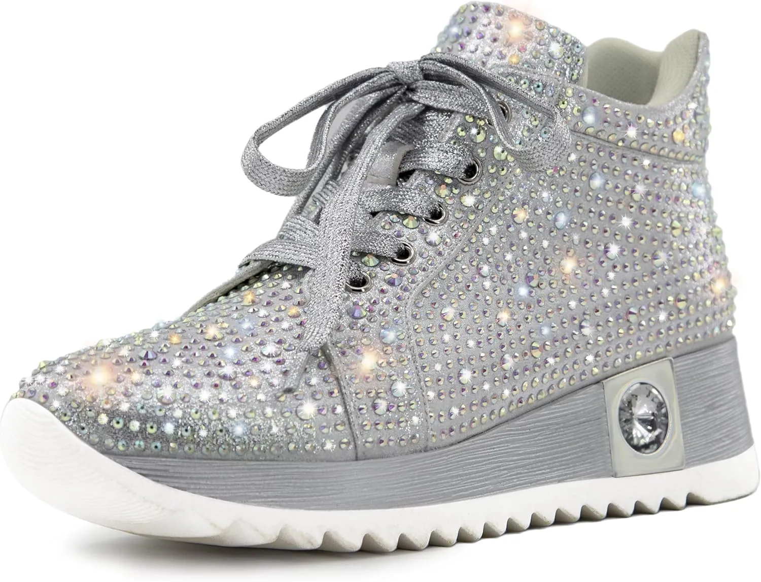 Women's Fashion Glitter Sneakers Platform Wedge Shoes Sparkly Rhinestone High Top Sneakers Trendy Sequin Shoes Wedding Bride Dress
