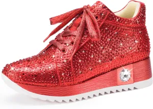 Women's Fashion Glitter Sneakers Platform Wedge Shoes Sparkly Rhinestone High Top Sneakers Trendy Sequin Shoes Wedding Bride Dress