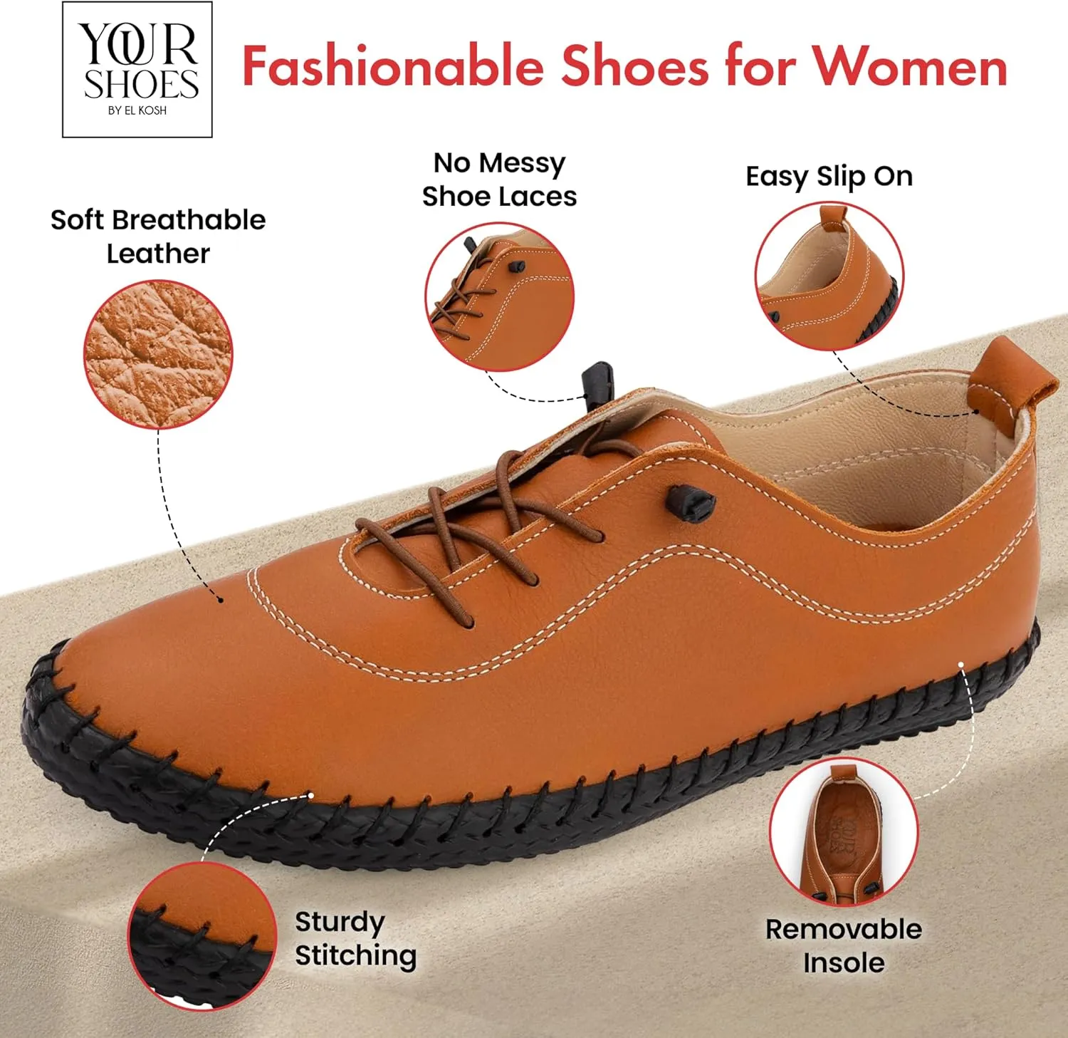Women’s Fashion Sneakers - Light and Comfortable Leather Flat Sneakers for Everyday Use - Breathable Tennis Shoes with Soft Insoles