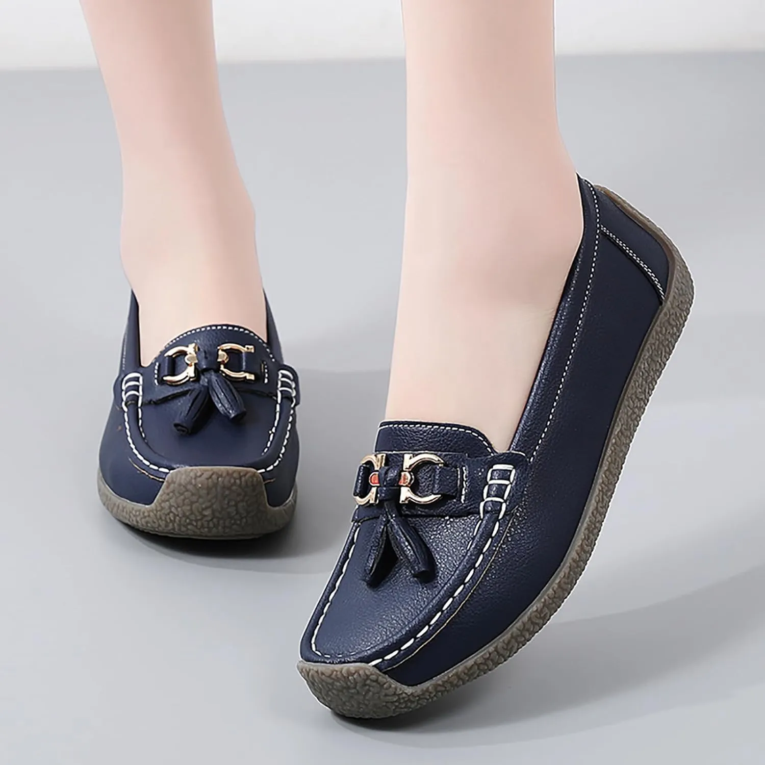 Women's Faux Leather Flat Loafers Classic Casual Comfort Slip-On Shoes Soft Sole Dress Shoes