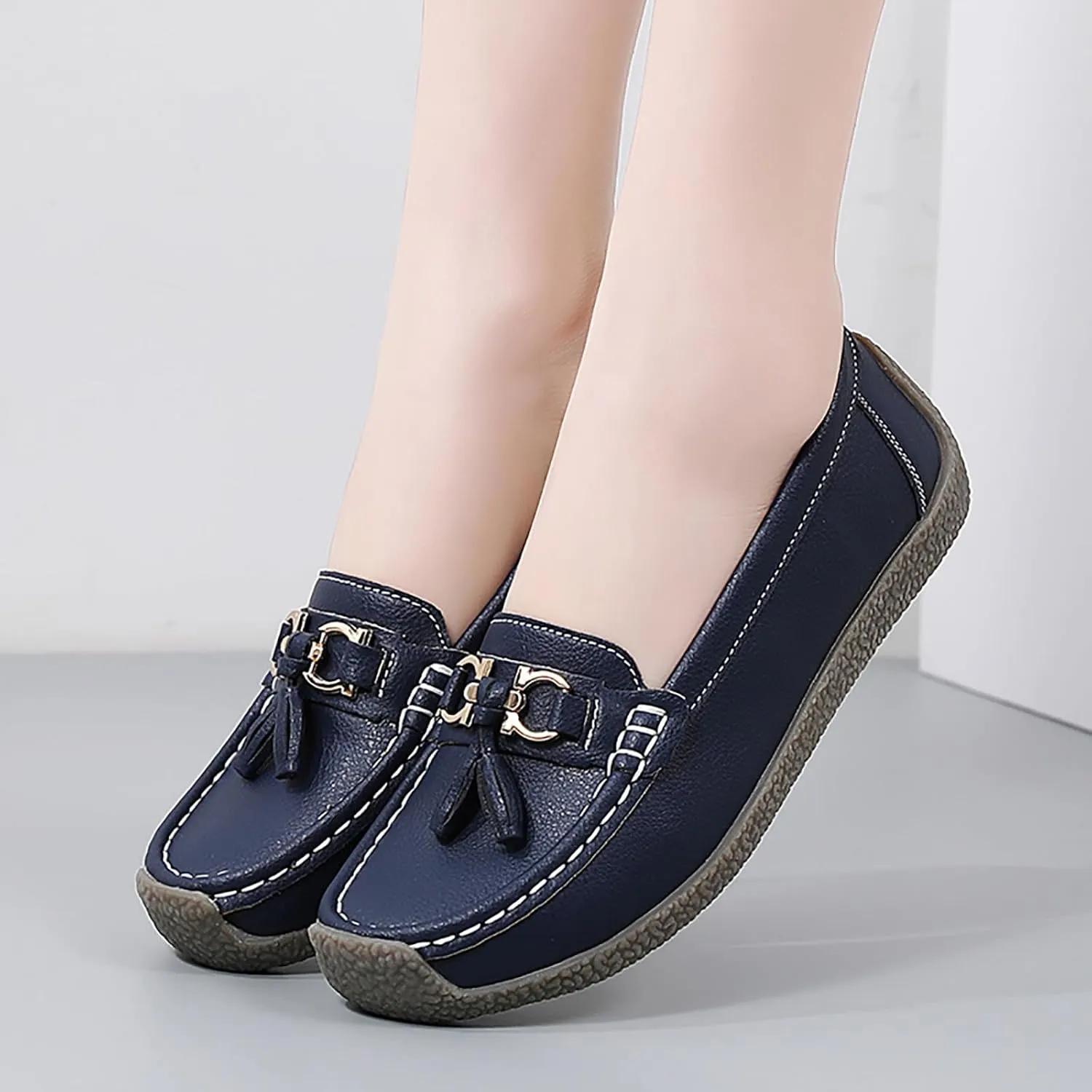 Women's Faux Leather Flat Loafers Classic Casual Comfort Slip-On Shoes Soft Sole Dress Shoes