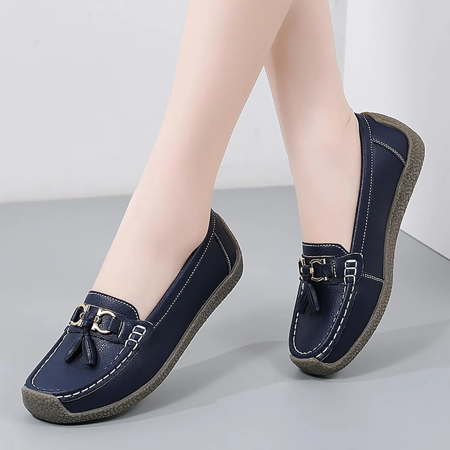 Women's Faux Leather Flat Loafers Classic Casual Comfort Slip-On Shoes Soft Sole Dress Shoes