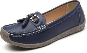 Women's Faux Leather Flat Loafers Classic Casual Comfort Slip-On Shoes Soft Sole Dress Shoes